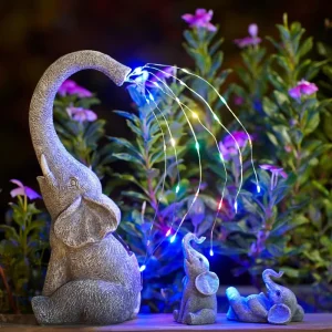 DD2618 Garden Solar Watering Lights for Yard Patio Decor Stage Siting Elephant Figurine Elephant Statue Outdoor