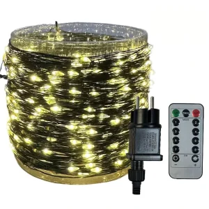Dark Green Copper Wire IP65 Waterproof 24V 8 Modes 50M Outdoor Garden Christmas Wedding Holiday Decorative LED String Lights