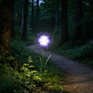 Day and Night Decorative Solar Powered Flower Stake Light with Metal Petals and Leaves Garden Lamp for Yard Landscape Walkway