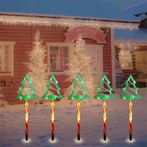 Decorative Garden Lights 5-Pack Candy Cane Santa Claus Christmas Outdoor Landscape Lighting for Lawn and Yard