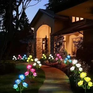 Decorative Landscape Plastic Solar Garden Outdoor Rose LED Lawn Lights Solar Lights Outdoor Garden for Yard Patio Decora