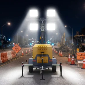 Diesel LED Big Thick Mast 7M Height Light Tower 6KW Generator Portable Trailer Hand lifting Mobile Lighting