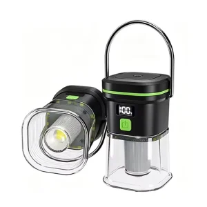 Digital Display LED Camping Lantern with Metal Hanging Handle Dual Light Source Waterproof Portable Tent Light for Hiking