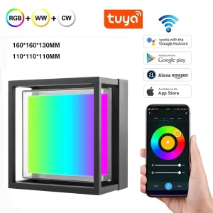 Dimmable RGBW WiFi Smart Square LED Outdoor Wall Sconce, IP65