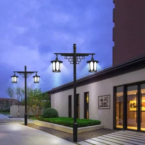 Double-Headed Solar LED Garden Lamp Antique Style Waterproof Outdoor Street Light for Villa Landscape
