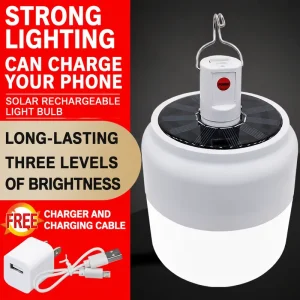 Dual Charge Solar LED Portable Emergency Light Ultra Bright Outdoor Mobile Lamp for Camping Night Stall Power Cut Fishing