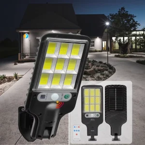 ETD-BD09 Solar Powered Street Light 108 COB LEDs Remote Controlled Light Sensor 50sqm ABS Plastic Lamp Body IP65 Rating CE