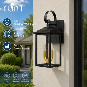 ETL Certified Waterproof Black Gold Glass Shade Premium LED E12 Socket Modern Iron Outdoor Wall Light For Garden Patio Villa