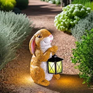 Easter Resin Fluorescence Rabbit Garden Lantern Lamp Solar Garden Decoration Yard Lawn Ornament Garden Gift Sculpture