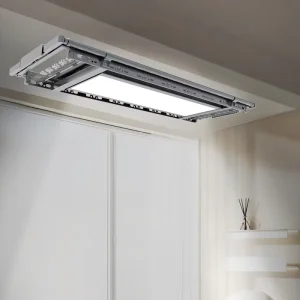 Electric Heating Aluminum Foldable Ceiling-Mounted Clothes Drying Rack with LED Lighting 35KG Capacity for Balcony and Indoor Use
