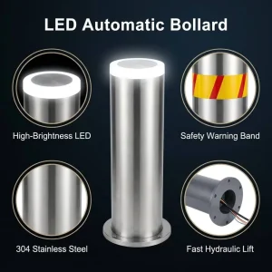 Electric Retractable Bollard 304 Stainless Steel Remote Key Control Waterproof Parking Security Post OEM Availablel with LED