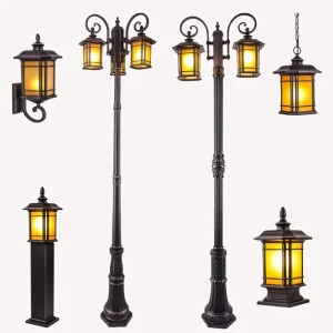 European Classic Standing LED Courtyard Light, IP65 Waterproof Aluminum, AC Solar