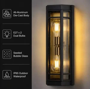European Die-Cast Aluminum Outdoor Wall Lamp IP54 Waterproof Vintage Clear Glass Wall Sconce Villa Gate Garden Courtyard