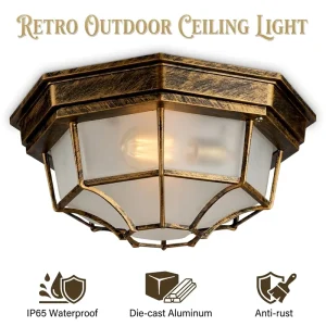 European Retro Waterproof Aluminum Octagonal Outdoor Ceiling Light with 3-Year Warranty