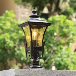 European Style Solar Outdoor Pillar Light IP65 Waterproof Aluminum Body LED E27 Dimmable Glass Shade for Gates