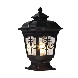 Exterior Antique Aluminum Glass LED IP65 Waterproof Square Column Pillar Lights Rainproof Post Fixtures