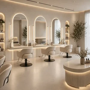 Factory-Customized Hair Salon Indoor Solution with LED Lighting and Hair Care Product Retail Display