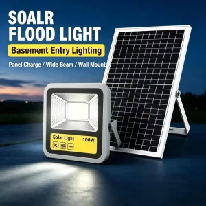 Factory Direct High Power Solar Flood Light100W IP65 Waterproof Energy Saving Stadium Construction Outdoor Solar Spotlight