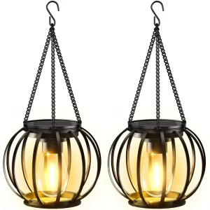 2-Pack Waterproof LED Solar Lanterns with IP65 Rating for Home, Patio, Garden, and Camping