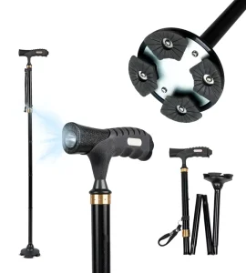 Folding Adjustable Walking Stick for Seniors Built in LED Light Foldable Walking Canes Compact Design