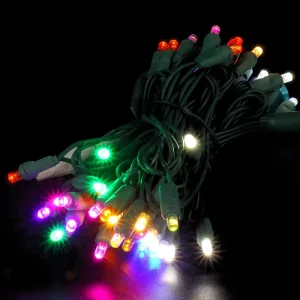 For Multi LED Christmas Lights Commercial Grade IP65 Waterproof Outdoor 5mm Wide Angle Green Wire Xmas Tree Lights Dimmable