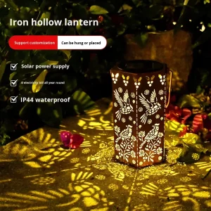 For Outdoor Solar LED Hexagonal Hollow Hummingbird Projection Light Wrought Iron Butterfly Hanging Garden Atmosphere IP44