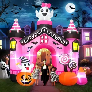 Halloween Inflatable Arch Outdoor Lighted Ghost Pumpkin Archway Yard Decoration LED Blow up Party Decor Waterproof