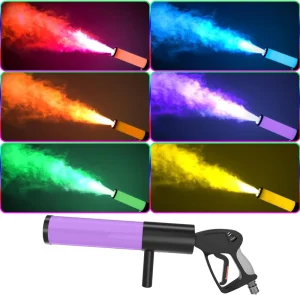 Handheld CO2 Jet Blaster Cannon Smoke Machine RGB LED Lights Column Gun Stage Effect Gas-Powered Hose Tube