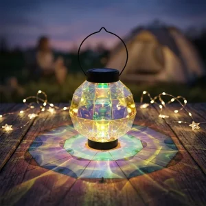 Handmade Warm White LED Solar Powered Weather Resistant Waterproof PET Lantern Iridescent Petal Design for Garden Ornaments