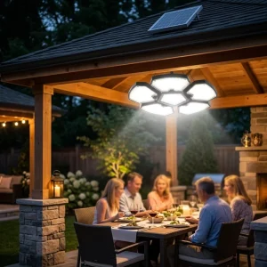 Hanging Solar Light 1200lm Ip65 Split Motion Sensor Pendant Lamp With Remote and 5m Cable for Patio Gazebo Shed Barn OEM ODM