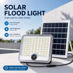 High Brightness Iron LED Outdoor Solar Flood Light with Real-time Power Indicator IP65 Waterproof for Garden Court
