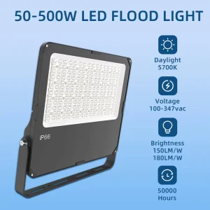 High Lumen Outdoor LED Flood Light 150LM/W 100W/150W/200W/500W IP66 for Stadium Parking Lot Facade Lighting Photocell Floodlight