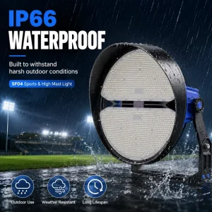 High Power LED Sports Light IP66 IK08 Anti-Glare Stadium Lighting with Narrow Beam Angle CRI>80 5-Year Warranty Aluminum Alloy