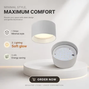 IP20 LED Ceiling Light, Surface-Mounted, Anti-Glare, Soft Warm White, for Bedroom