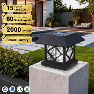 IP65 Lantern Decorative 3 Inch Pillar Outdoor for Deck Fence 5×5 LED Top Solar Gate Post Lights