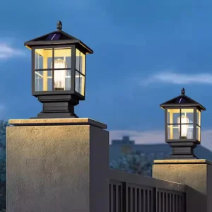 IP65 Waterproof Solar Outdoor Garden LED Pillar Light with Aluminum Body Glass Shade E27 Base Dimmable 2-Year Warranty