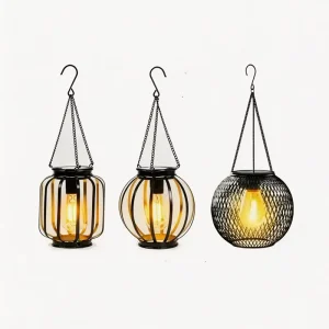 IP65 Waterproof Solar Powered Hanging Lantern with Tungsten LED Filament Retro Iron Garden Light