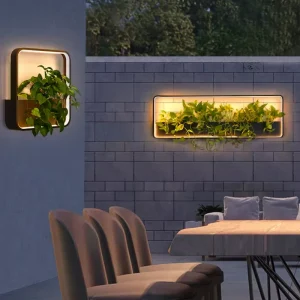 IP65 Waterproof Solar Wall Light with Built-in Planter Iron Square Sconce for Outdoor Garden Patio Fence Decoration