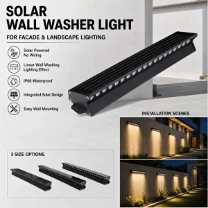 IP65 Waterproof Solar Wall Washer Lamp, Die-Cast Aluminum, Integrated Frame