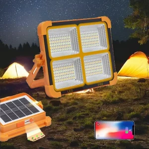 IP66 Solar USB-Rechargeable LED Flood Light, 6000K Waterproof Portable Emergency Work Lamp for Gardens