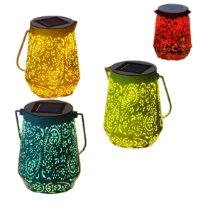 IP66 Waterproof Solar LED Decorative Lantern Hollow Pattern Projection Light Outdoor Hanging Lamp for Garden Patio Courtyard
