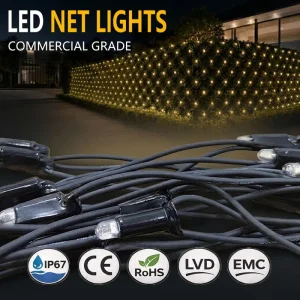 IP67 LED Net Mesh Lights Outdoor Garden Rubber Cable Connectable Warm White 2700K Bush Shrub Wrap Commercial Grade Decor