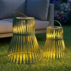 In Stock Solar & USB Charging Outdoor Large Lantern Waterproof Boho Synthetic Rattan Garden Lanterns For Spa Garden
