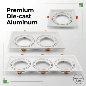Indoor Aluminum LED Downlight Holder with AR111 Base Square Ceiling Spotlight Frame