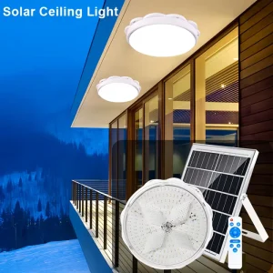 Indoor/Outdoor Solar LED Ceiling Light with Remote Control IP65 Waterproof Daylight Monocrystalline Silicon Solar Panel