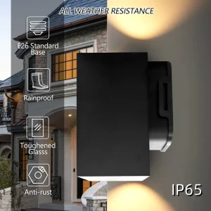 Ip65 Wall light Mounted Cylinder Photoelectric Black LED Downlight Square Column Cob Outdoor Garden Villa Courtyard Wall Lamp