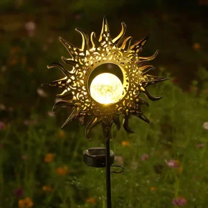 Iron Solar Lights Sun Crackle Glass Globe Lights LED Outdoor Ground Light for Courtyard Garden Lawn Patio Pathway
