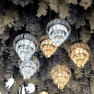 LED Acrylic Chandelier 3 Heads Pendant Lamp Warm White IP33 Remote Control for Weddings