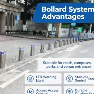 LED Automatic Anti-Terrorist K12 Rising Bollard CE Certified Hydraulic Retractable Post IP68 SS Traffic Access Control