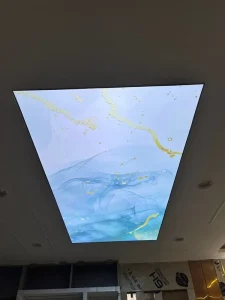LED Backlit Translucent Sky Blue Aluminum Frame PVC Membrane Stretch Ceiling Light Box